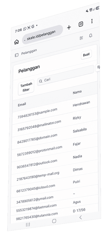 Daftar customer Skale dengan email contoh acak